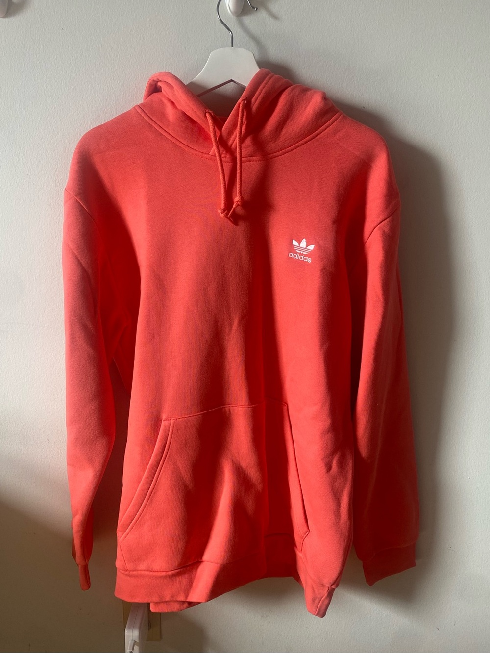 adidas Coral-Red Trefoil Pullover Hoodie Womens Overised Or Men’s Large